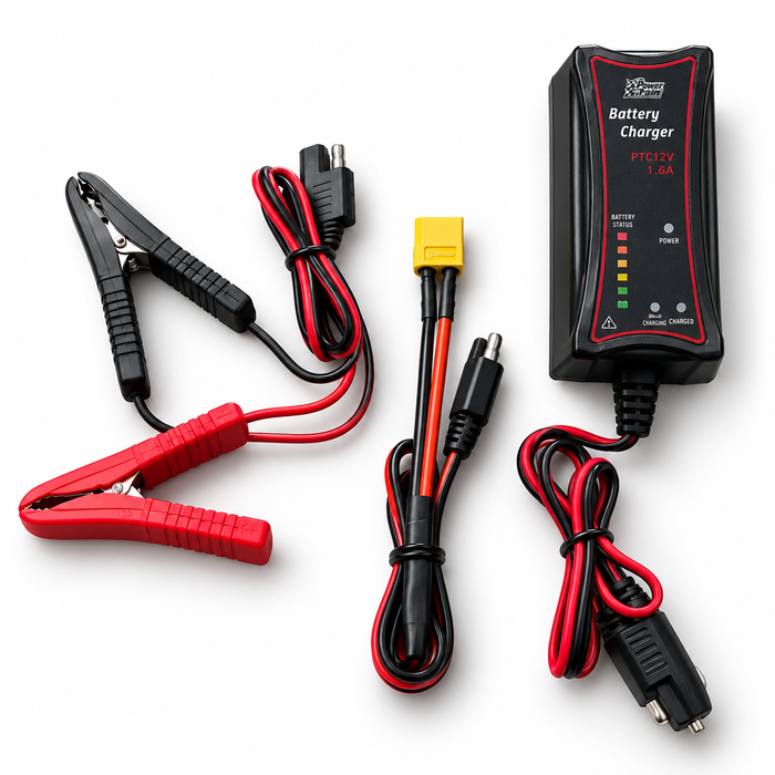 Powertrain PTC12V 1.6A Battery Charger with Conrad Meyer Adapter – 12V Smart Charger Kit