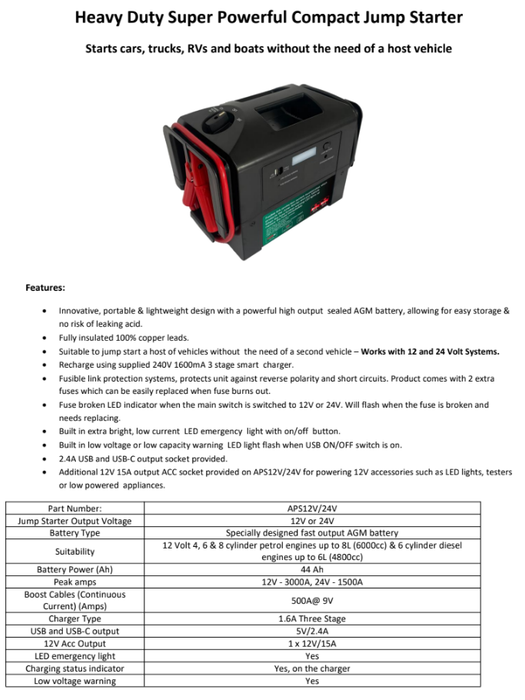 12V / 24V Heavy Duty Powerful Compact Jump Starter 3000A for Commercial Trucks - Superstart Batteries