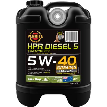 Penrite HPR Diesel 5 Semi Synthetic 5W-40 20L Engine Oil - HPRD5020 - Superstart Batteries