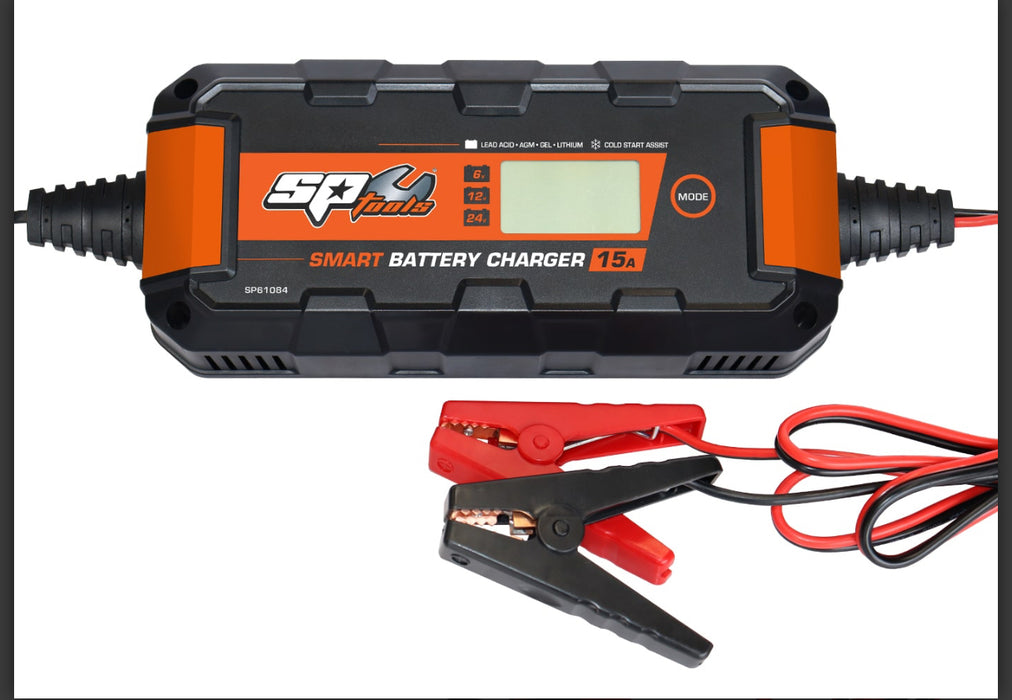 SMART BATTERY CHARGER - 8 STAGE MULTI VOLT - 6, 12V & 24V - 15A SP61084 - Superstart Batteries