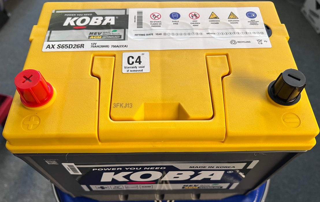 Koba NS70 AGM Battery 12V 750CCA 75Ah - S65D26R Hybrid EV - Superstart Batteries