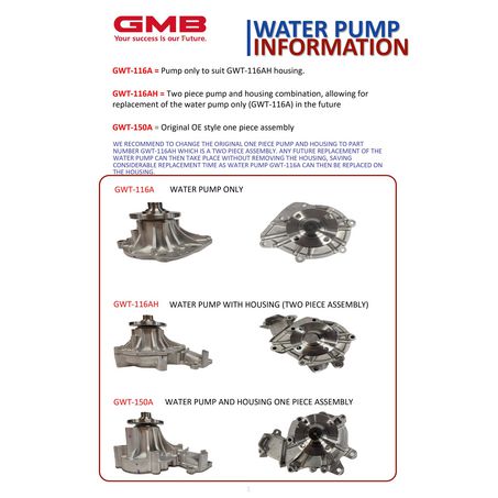 GMB Water Pump Toyota Hiace Hilux Landcruiser Prado 1KZ-TE GWT-116AH