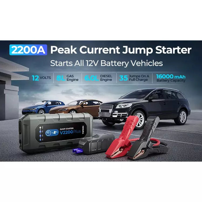 TOPDON V2200Plus 2200A Jump Starter, Battery Tester, Power Bank, 12V Car Starting Device - Superstart Batteries