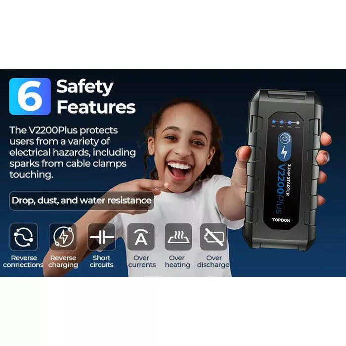 TOPDON V2200Plus 2200A Jump Starter, Battery Tester, Power Bank, 12V Car Starting Device - Superstart Batteries