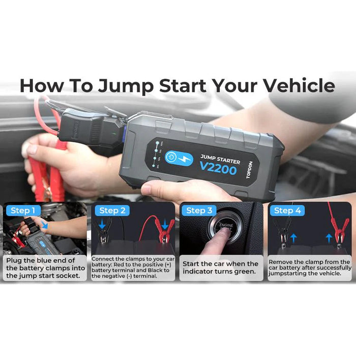 TOPDON V2200 2200A Jump Starter, Power Bank, 12V Car Starting Device - Superstart Batteries