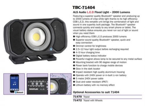Narva 71404 Rechargeable L.E.D Audio Light 2000 Lumens