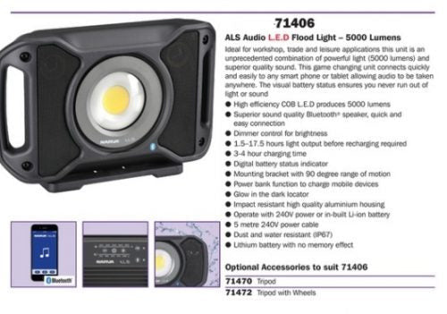 Narva 71406 Rechargeable L.E.D Audio Light 5000 Lumens