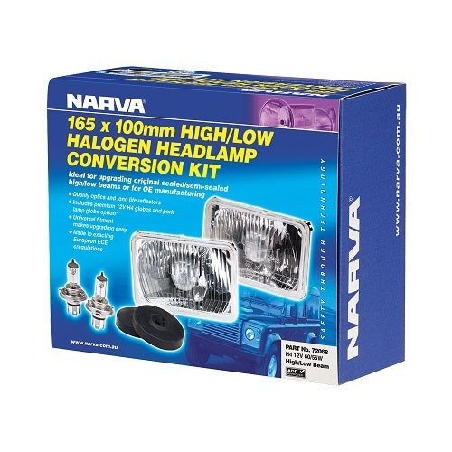Narva 72068 Halogen Headlamp – H4 60/55W Conversion Kit – 165 x 100mm High/Low Beam Free Form