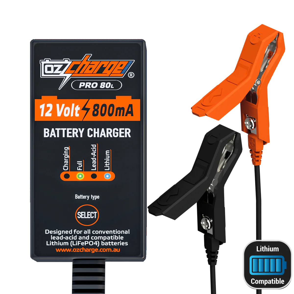 OzCharger 12V 0.8A Pro Series Battery Charger & Maintainer - OC-PRO80L ...
