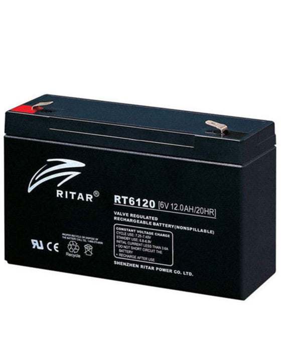 Ritar RT6120 6V 12Ah AGM Sealed Lead Acid Battery – SLA / VRLA Rechargeable Battery