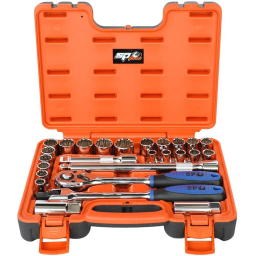 SP Tools SP20306 1/2"DR SOCKET SET IN X-CASE - 12PT METRIC/SAE - 26PC  Superstart Batteries.