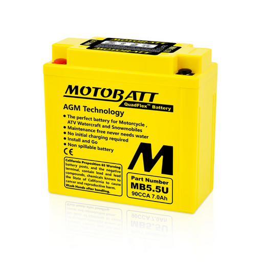 Motobatt MB5.5U Quadflex Motorbike AGM Battery - 7Ah 90CCA - Superstart Batteries
