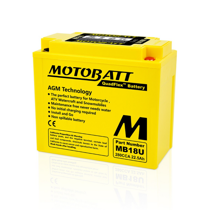 Motobatt MB18U Quadflex Motorbike AGM Battery - 22.5Ah 280CCA - Superstart Batteries