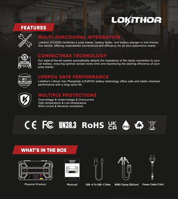 LOKITHOR All In One Jump Starter, Battery Charger, Battery Tester & Power Bank-JTC4250 - Superstart Batteries