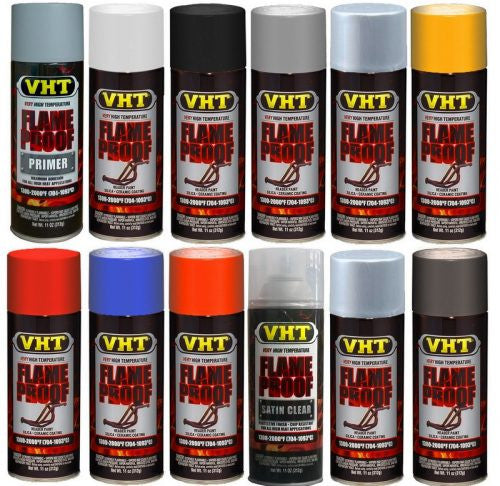 VHT Flameproof ( All Colours ) SP100 Flat Grey Primer SP101 Flat White SP102 Flat Black SP104 Flat Grey SP106 Flat Silver SP108 Flat Yellow SP109 Flat Red