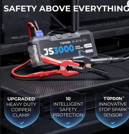 TOPDON JS3000 Jump Starter 3000A, Power Bank 2500A Peak - Superstart Batteries