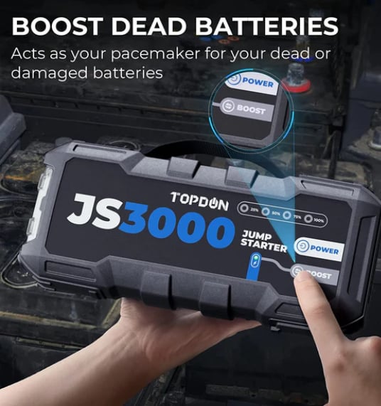 TOPDON JS3000 Jump Starter 3000A, Power Bank 2500A Peak - Superstart Batteries