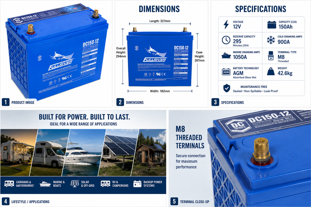 Fullriver DC150-12 AGM Deep Cycle Battery – 12V 150Ah
