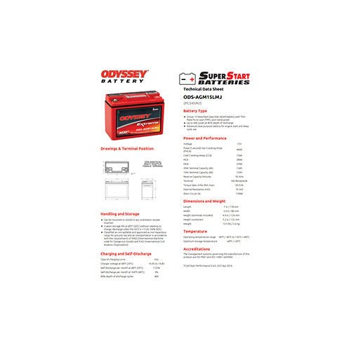 Pc545mj Superstart Odyssey PC545MJ AGM Battery - 185 CCA, 12V — Superstart ...